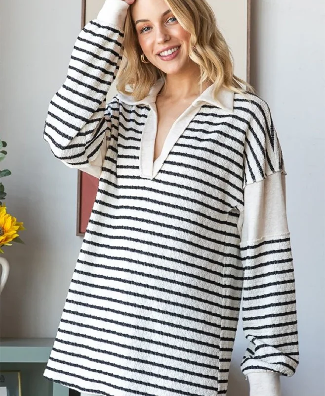 Johnny Collar Stripe Long Sleeve Top