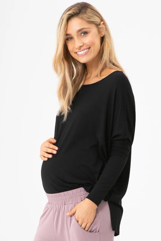 Liv Long Sleeve Slouch Maternity Top - Black