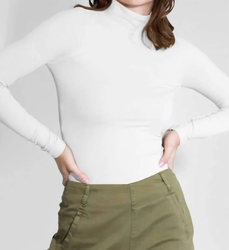 Long Sleeve Mock Neck Top In White