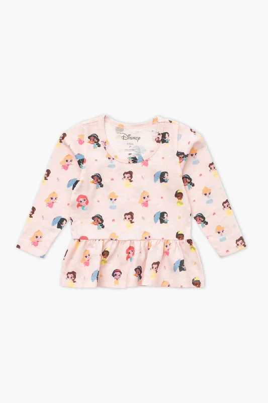 Long Sleeve Peplum Tee_Disney Princess on Light Pink