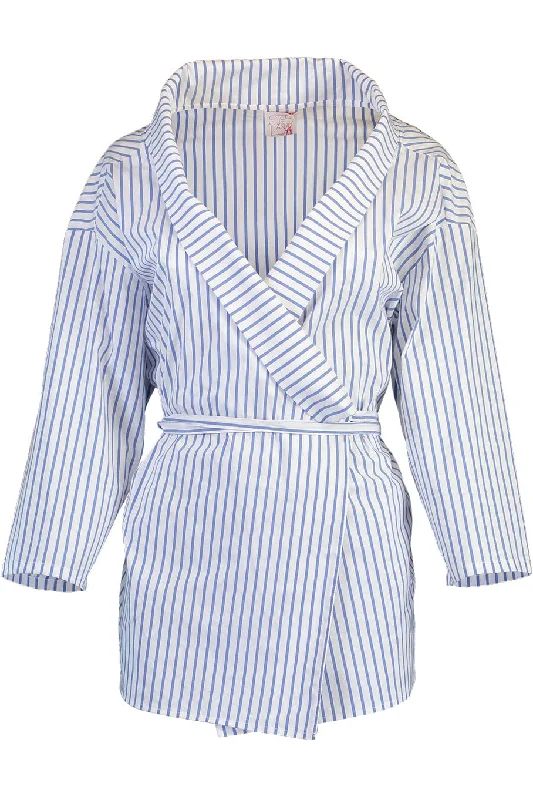 Long Sleeve Stripe Wrap Style Blouse