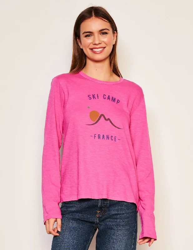 Sundry Ski Camp Long Sleeve Crew in Fuscia Gem