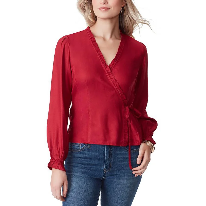 Tanya Womens Side Tie Long Sleeve Wrap Top