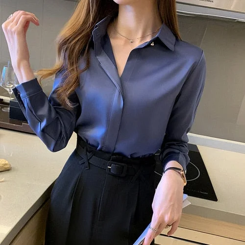 Women's Long Sleeve Satin Tops