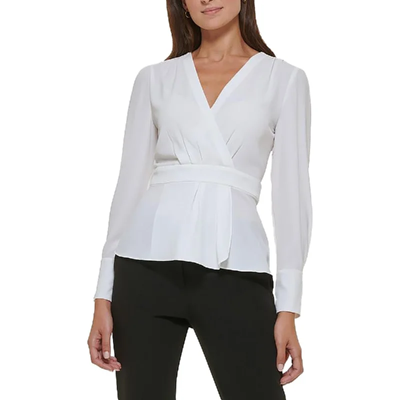 Womens Surplice Long Sleeve Peplum Top