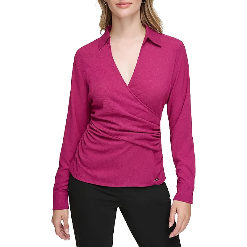 Womens Surplice Long Sleeve Wrap Top