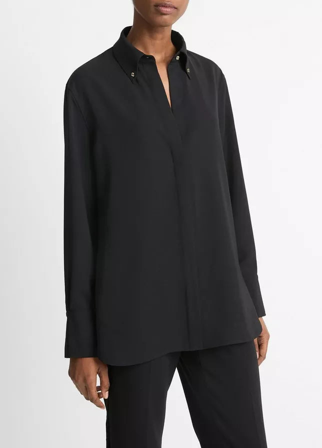 Vince Embellished Point-Collar Crepe Shirt