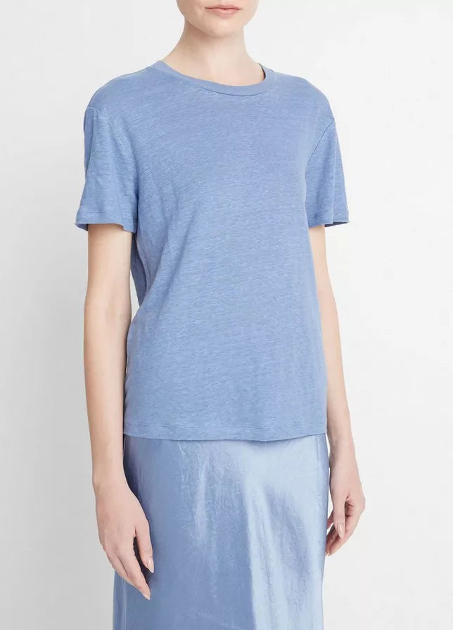 Vince  Linen Drop-Shoulder Crew Neck T-Shirt