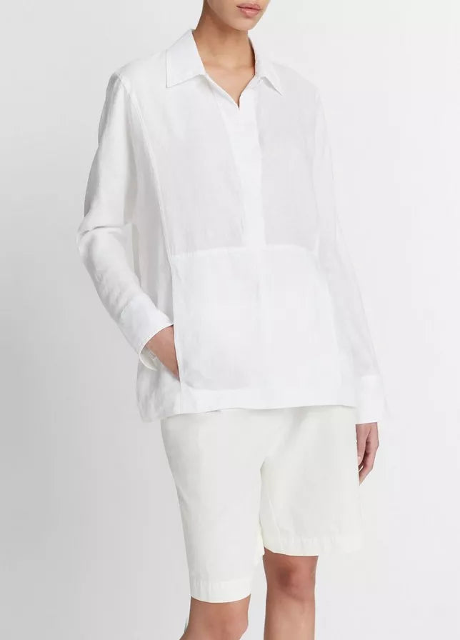 Vince  Linen Relaxed Kangaroo-Pocket Pullover Shirt