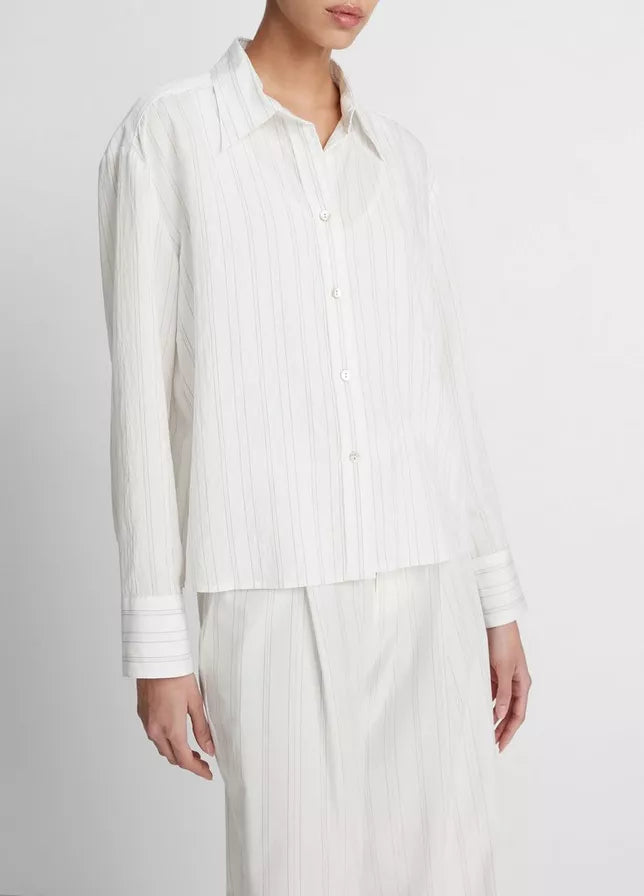 Vince Striped Boxy Cropped Shirt